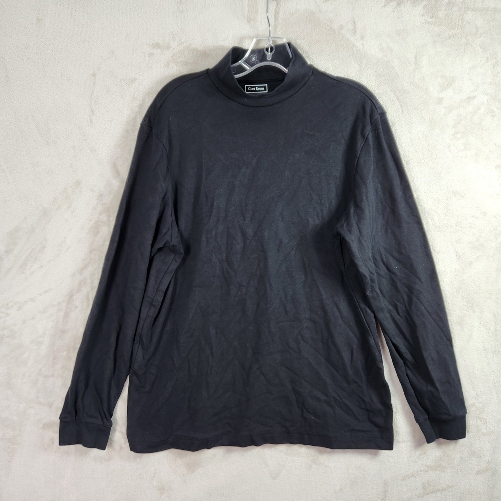 Club Room Mock Neck Mens Medium Black Cotton Long Sleeve Casual Basic Classic